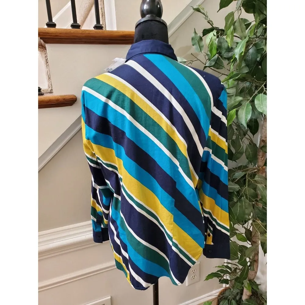 7th Avenue Women Multicolor Cotton Collared Long Sleeve Button Down Shirt Large - Image 7