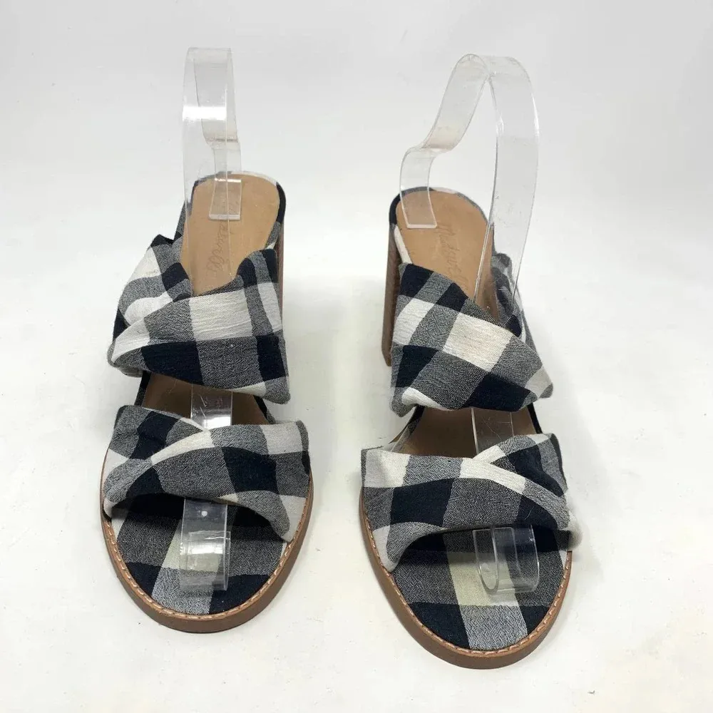 Madewell Alexandria Buffalo Plaid Mule Sandals‎ in Black & White Size US 9 - Image 5
