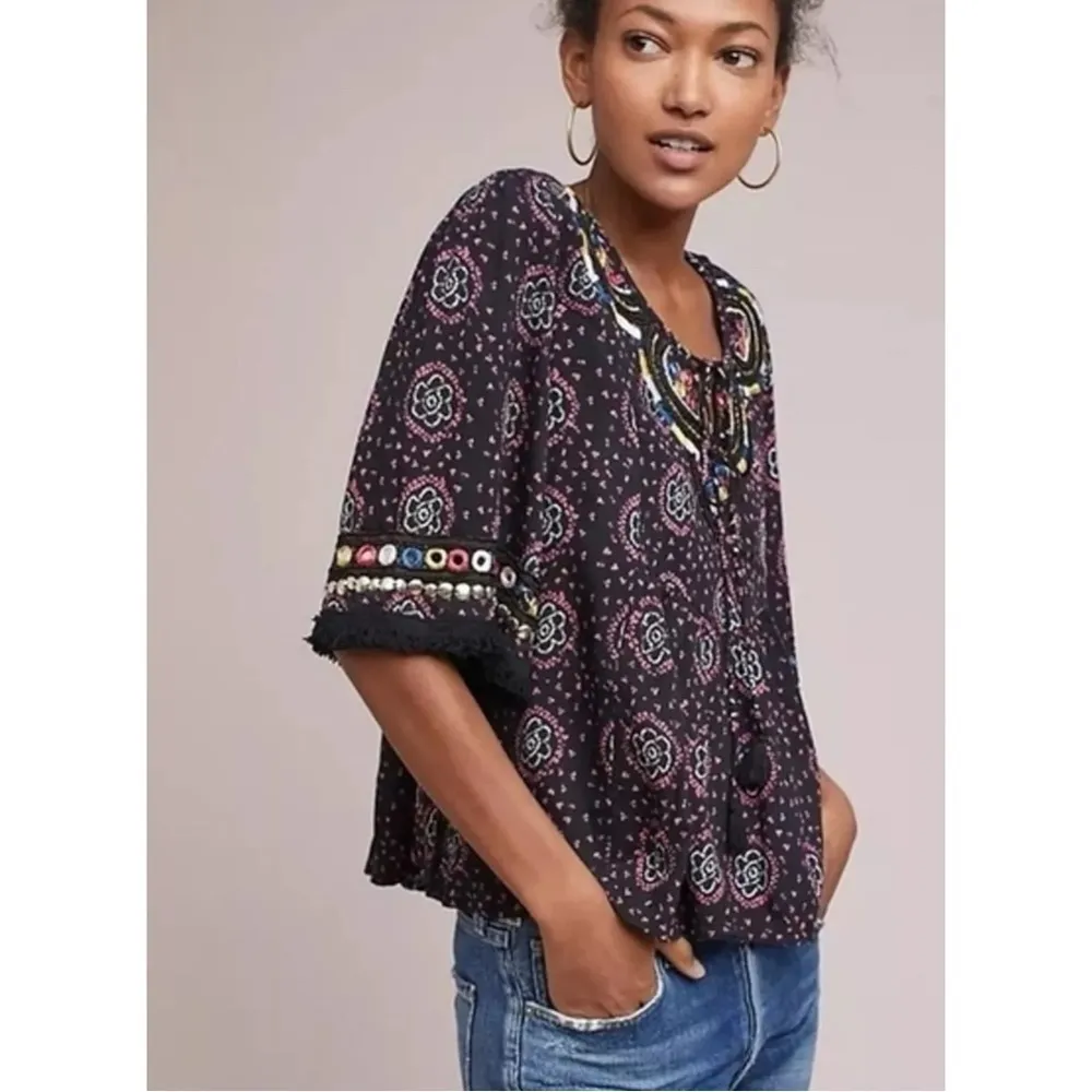 Anthropologie Raga Elena Peasant Top XS Embroidered Gypsy India - Image 4