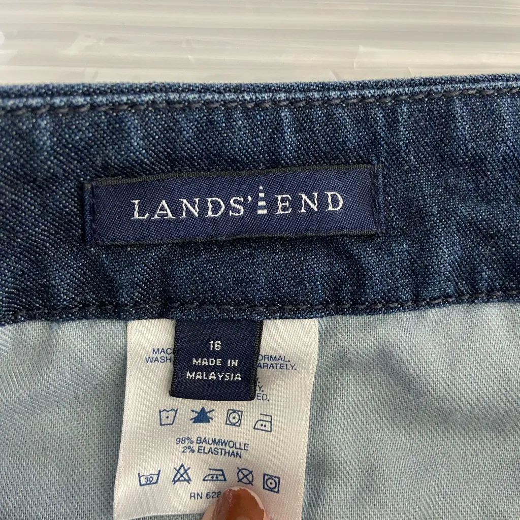 NWOT Lands’ End women’s blue dark wash‎ denim wide leg jeans pants stretch 16 - Image 5