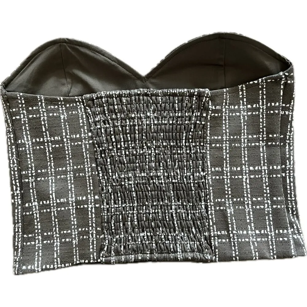 Anthropologie Maeve Strapless Corset Top Olive Green Metallic Sweetheart Medium - Image 8