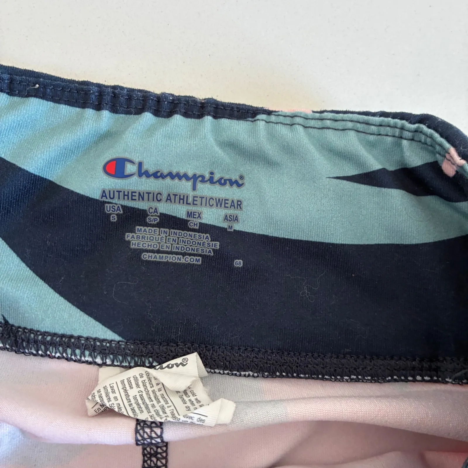 Champion Athletic Leggings Tropical Floral Print Navy Blue Pink Mint Size S - Image 4