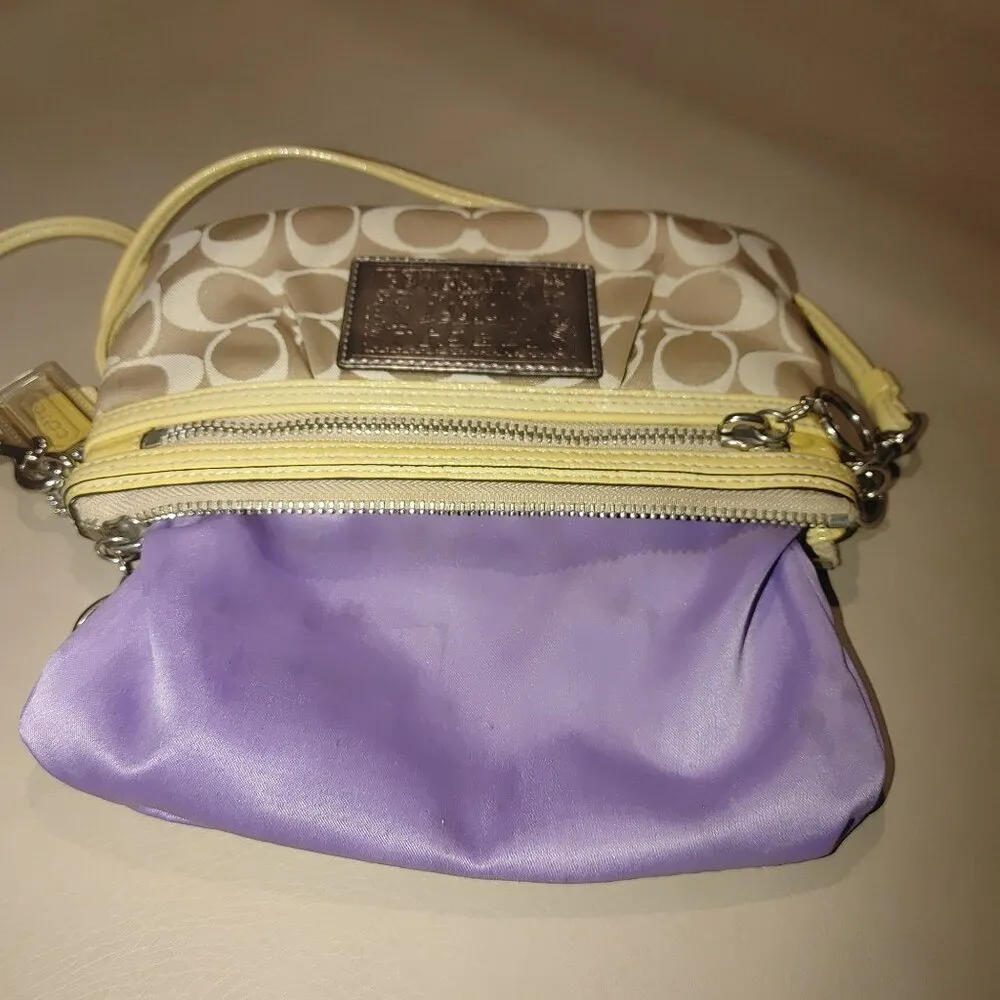 Coach Signature Logo Poppy Beige Yellow Crossbody Wristlet Purse Convertible - Image 11