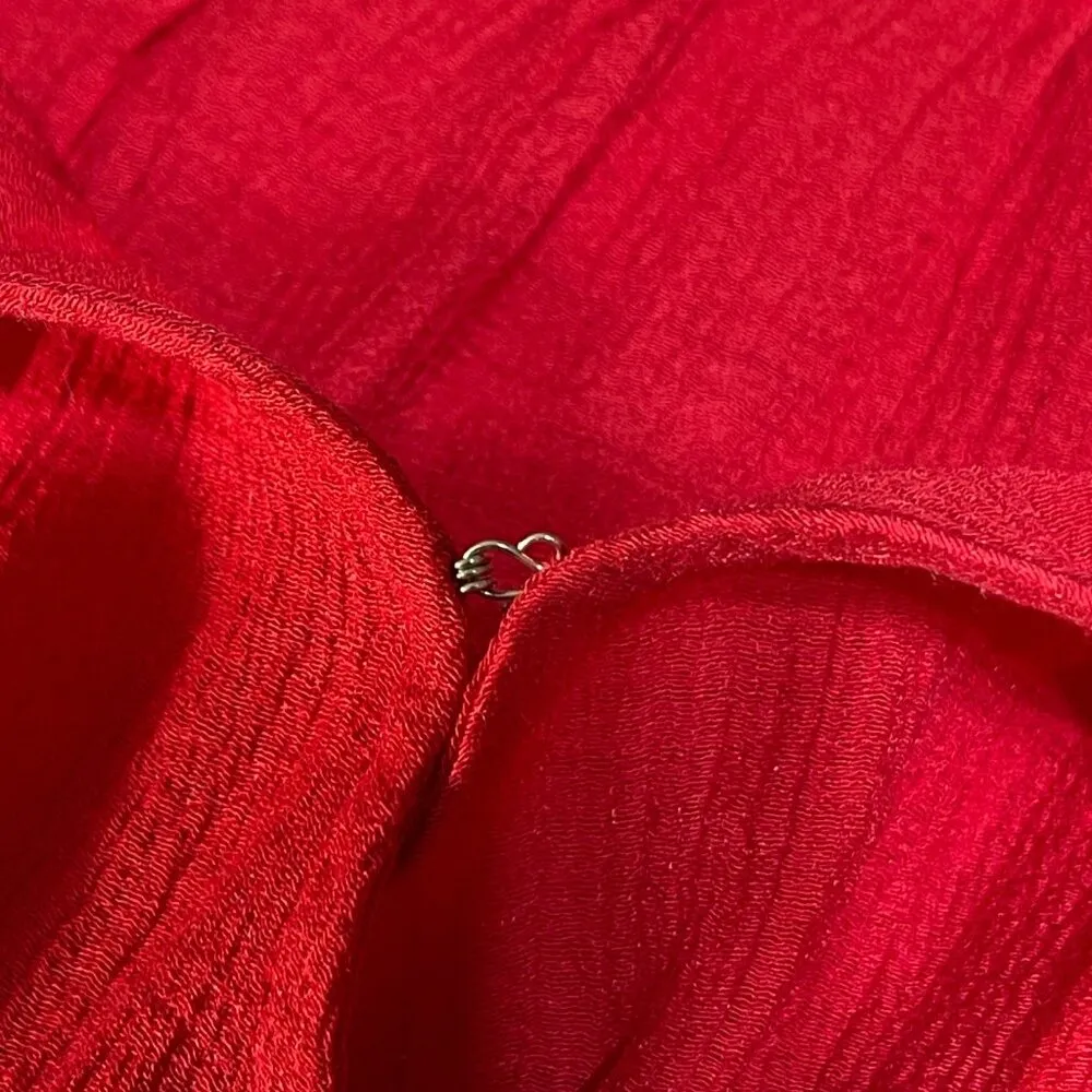 New Current Air Stacey Wide-Leg Jumpsuit Red Smocked Long Sleeve Size XL - Image 8