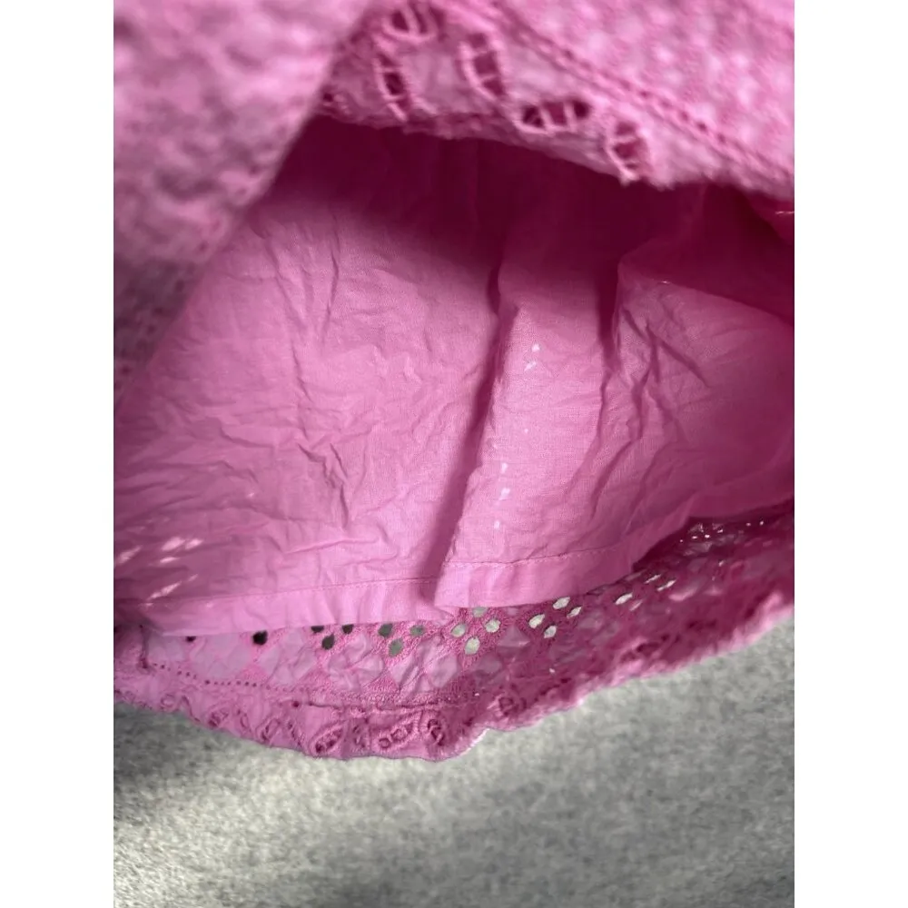 J. Crew Size 8 Womens Top Pink Lace Style Boho Short Sleeve Blouse Round Neck - Image 9