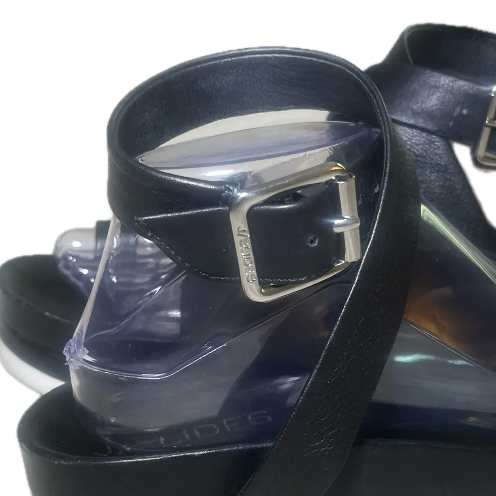 J Slides NYC Black Leather Sandals White Bottom Size 7.5 - Image 9