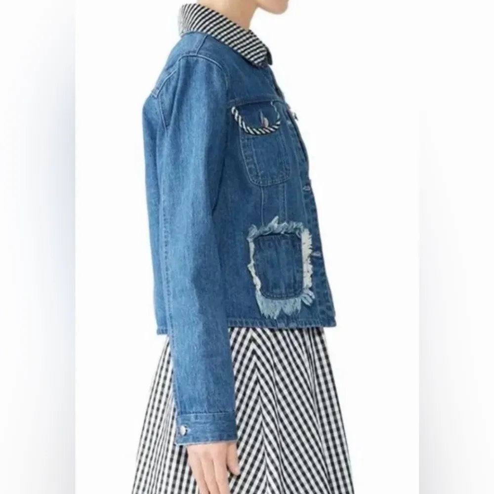 Samantha Sipos Gingham Collar Embroidered "Girls"
Denim Jacket Size Medi… Blue Size M - Image 4