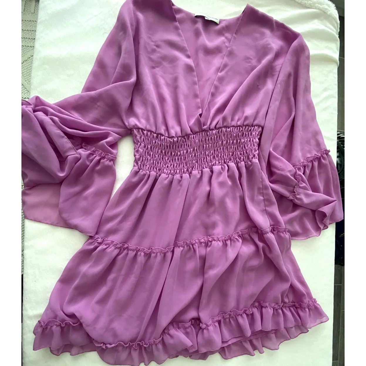 Lavender Brown Womens Flowy Tiered Pink Mini Dress Size XS - Image 4