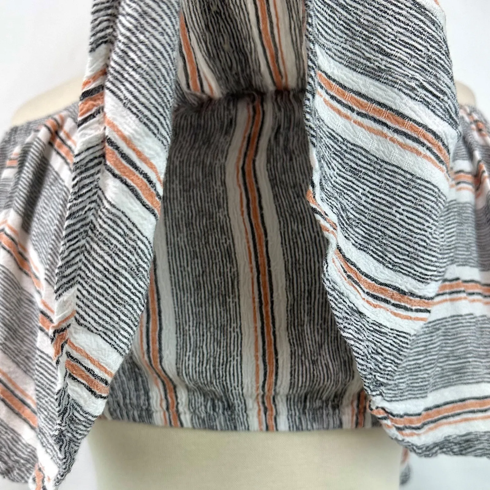 ANGIE NEW Off The Shoulder Striped Cropped Ruffles Button Front Top Women S Boho - Image 3