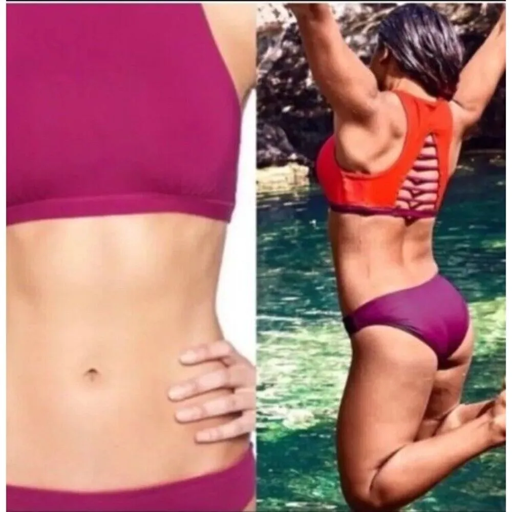 Athleta‎ Makaha Reversible High Neck Bikini Top Vermilion Orange Purple READ XS - Image 9