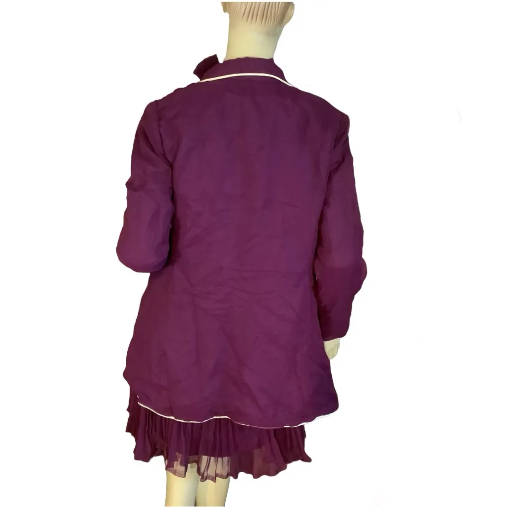 MR. MORT PURPLE & CREAM PLEATED MINI DRESS & JACKET 1970’S MATCHING SET (M) Size M - Image 5