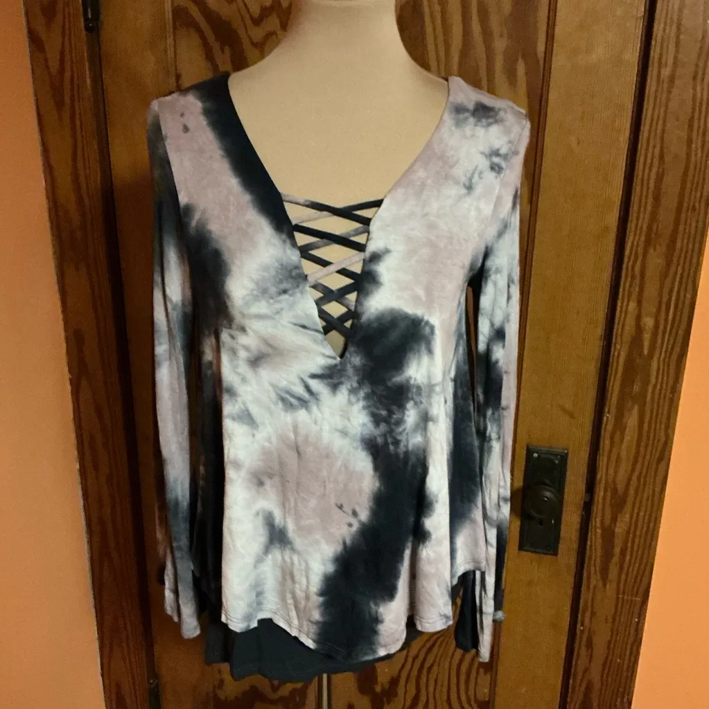 Tie dye hippie chic sexy layered bell sleeve top - Image 6