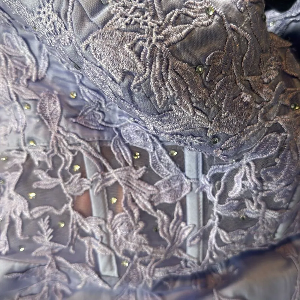 Women’s Purple Short Party Dress Beading Sheer Bodice Corset Back Ties Size 18 - Image 9