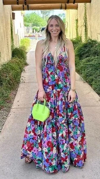 NICHOLAS Multicolored Floral Cotton Silk Blend Flowy Myla Maxi Dress Size US 0 - Image 5