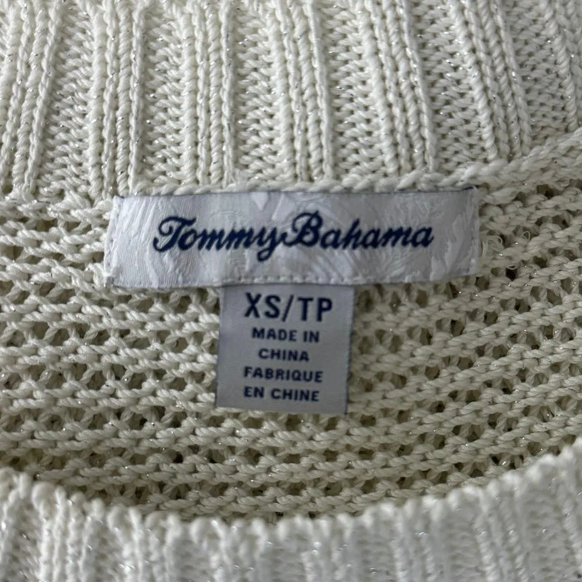 Tommy Bahama Sweater Womens XS Cream Silver‎ Shimmer Open Knit Beach Bohemian - Image 6