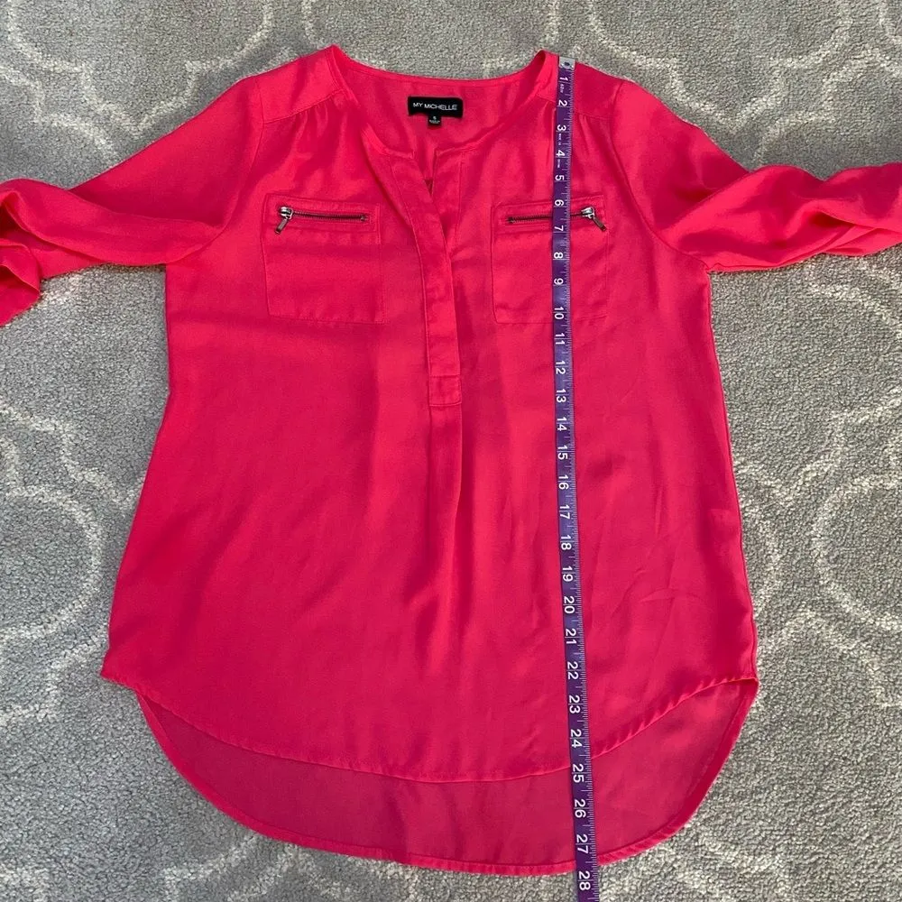 My Michelle Pink Relaxed Blouse with Zipper Pocket Detail- S - Image 5