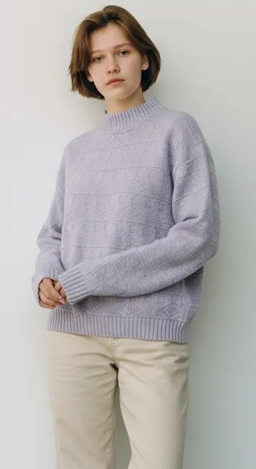 VTG 90's Heavyweight Crew Neck Sweater Lavender Geometric Pullover Women M Purple Size M - Image 1