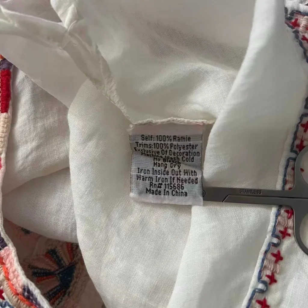 NWOT Johnny Was Ramie Embroidered Floral Flare Sleeve Boho Top Shirt Blouse Sz S - Image 9