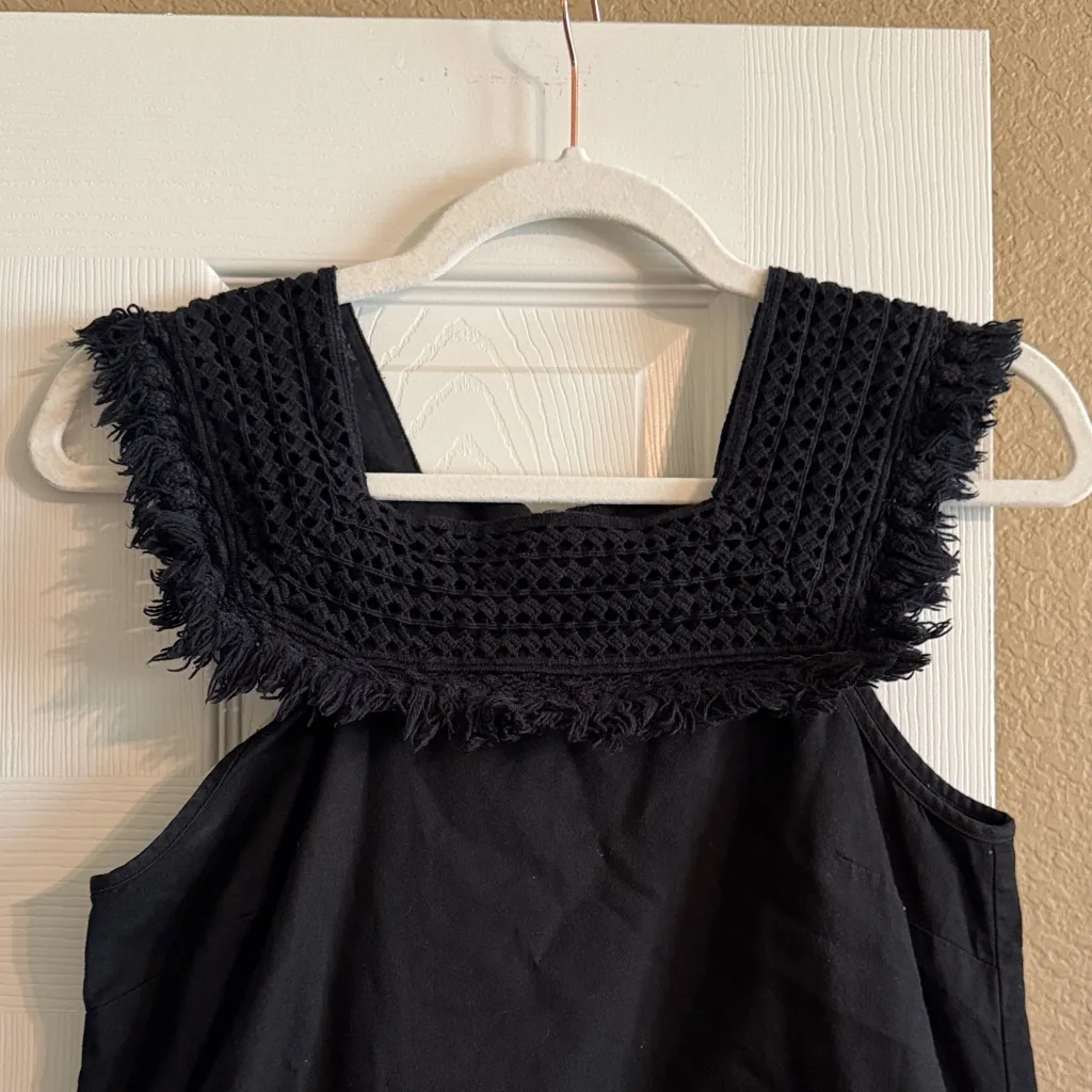 Madewell Black Fringed Neckline Mini Dress - Image 4