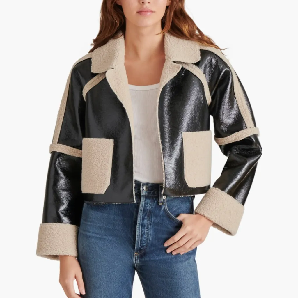 NWT STEVE MADDEN Faux Shearling Trim Faux Leather Jacket Oversized - Image 10