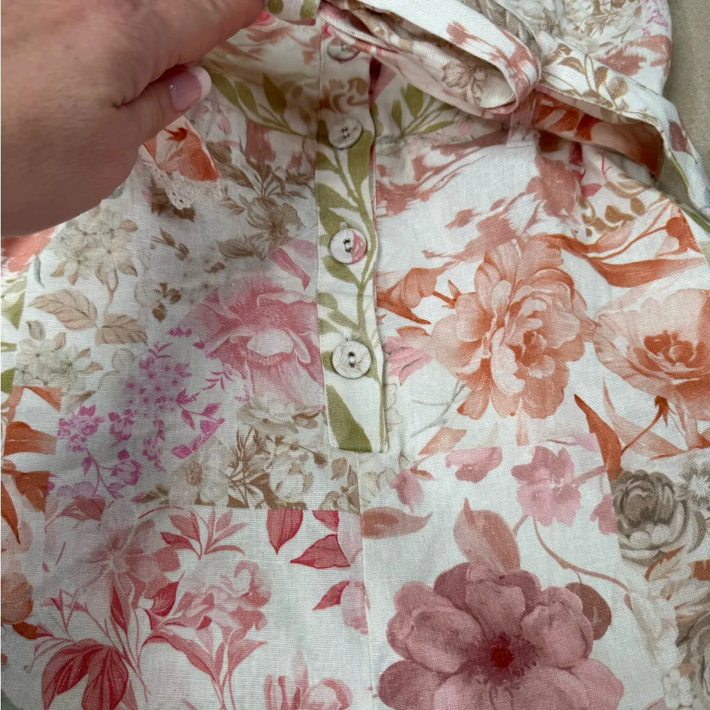 Rachel Zoe Romper Womens Size 6 Multicolor Pastel Floral  Belted Lace Trim - Image 6