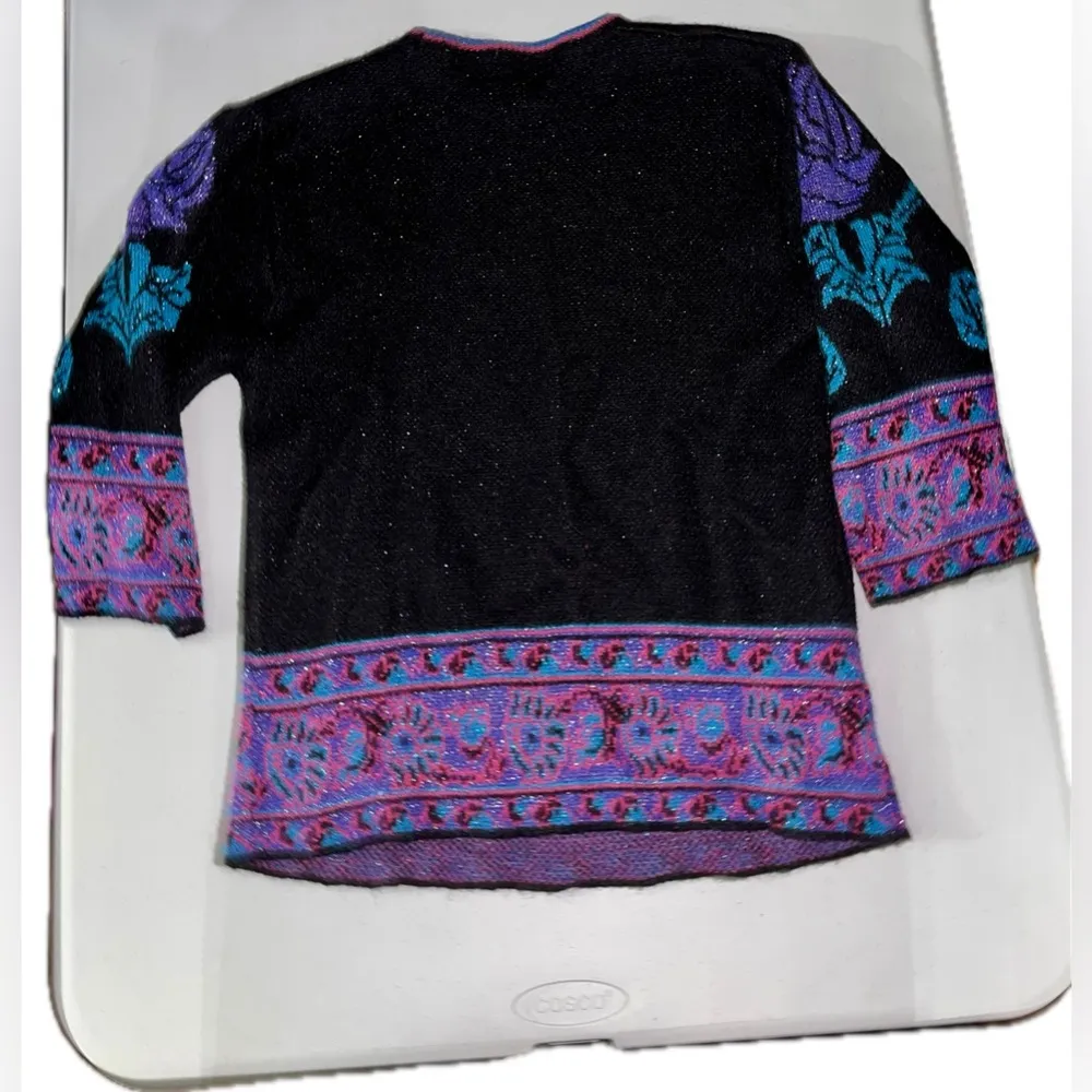 Vintage Expressly for Joyce Metallic Shimmery Floral Acrylic Sweater Multiple Size XL - Image 3