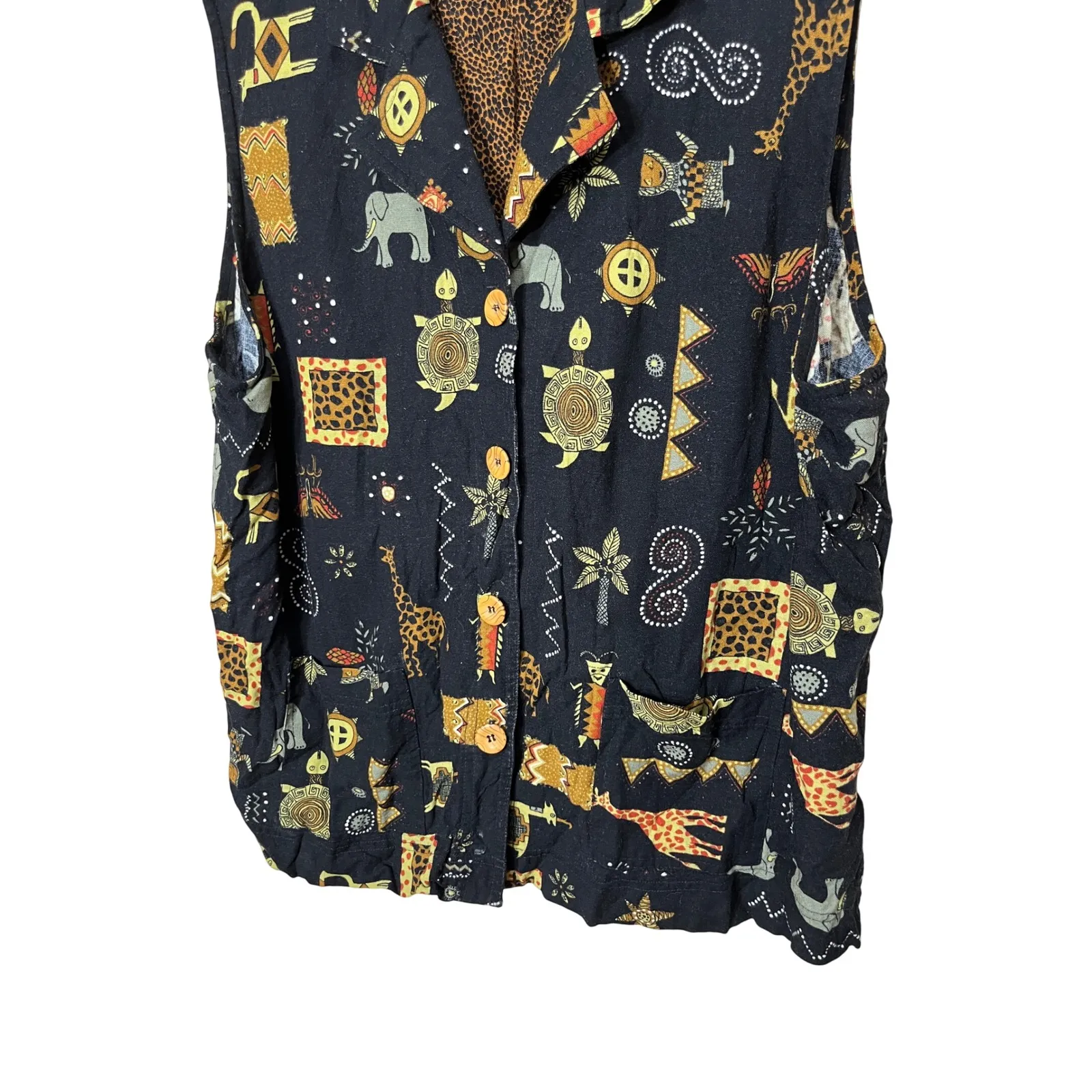 Vintage Stonebridge Safari Print Button Down Vest Sleeveless Top Animal Print XL Black - Image 3