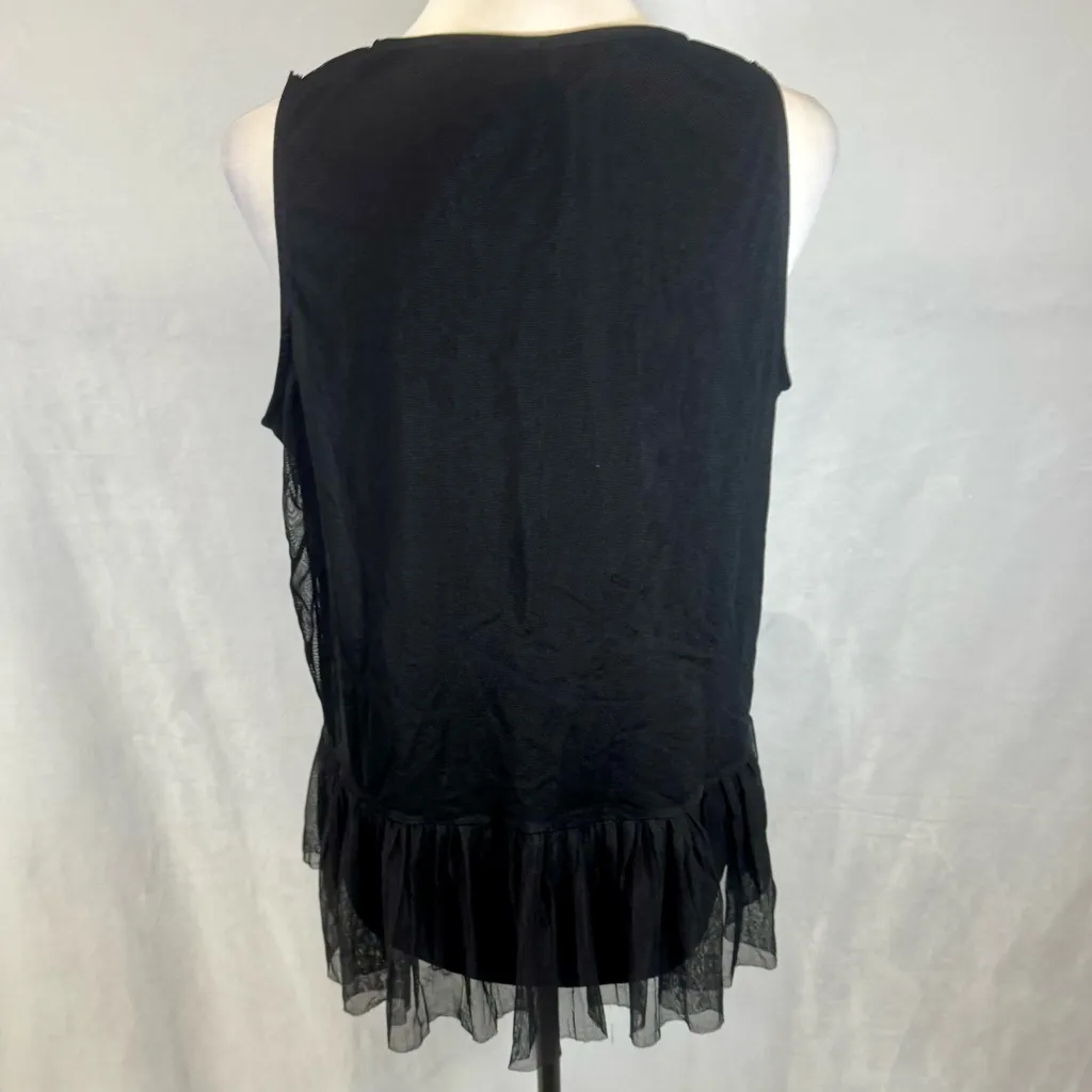 Cato floral embroidered black longline tulle overlay top size large - Image 3