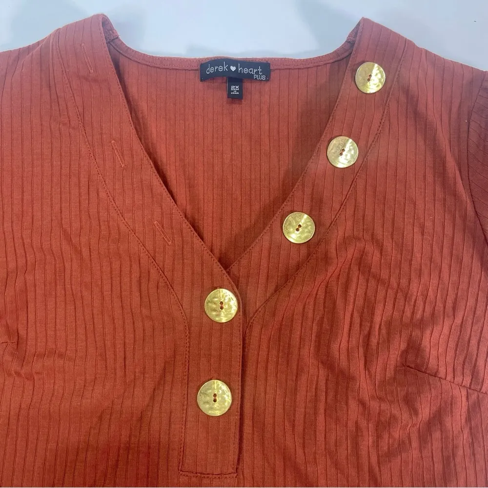 Women Plus Size 2X Orange Casual Midi Knee Length Big Button Dress  Derek Heart - Image 4