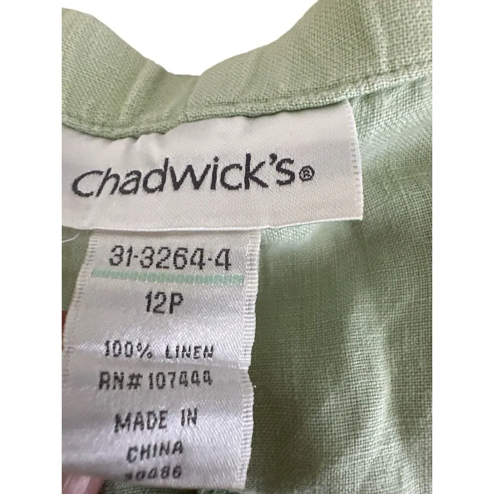 Chadwicks Women's 12P Green 100% Linen Pants Elastic Drawstring w/Button Fly - Image 5