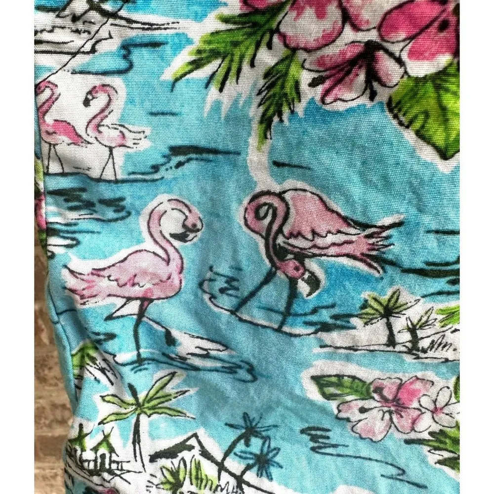 Vintage Flamingo Shorts Drawstring Stretch Waist 32 in Palm Trees Pocket… Blue Size undefined - Image 5