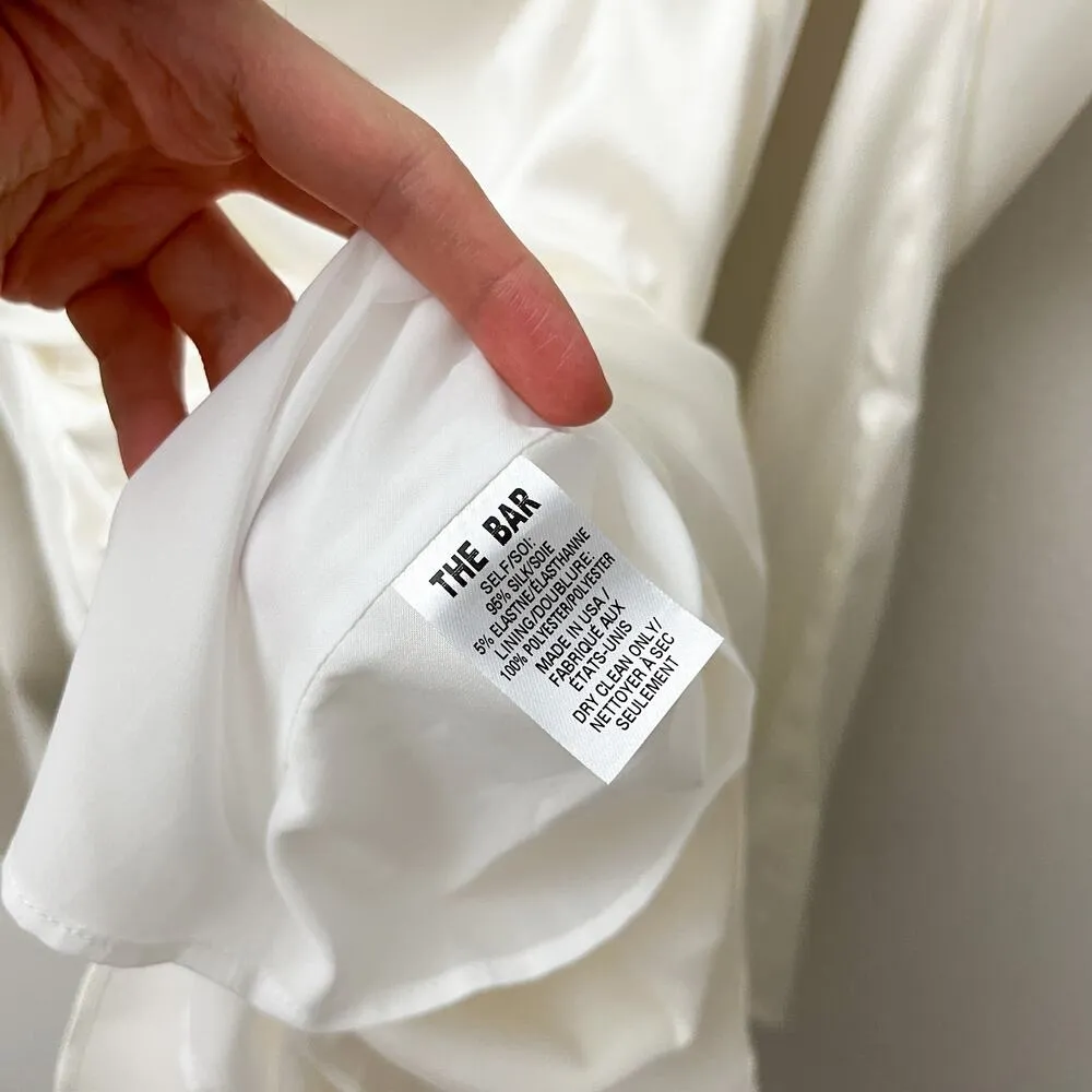 the bar white silk twist front puff sleeve crystal long sleeve ruched mini dress Size 0 - Image 10