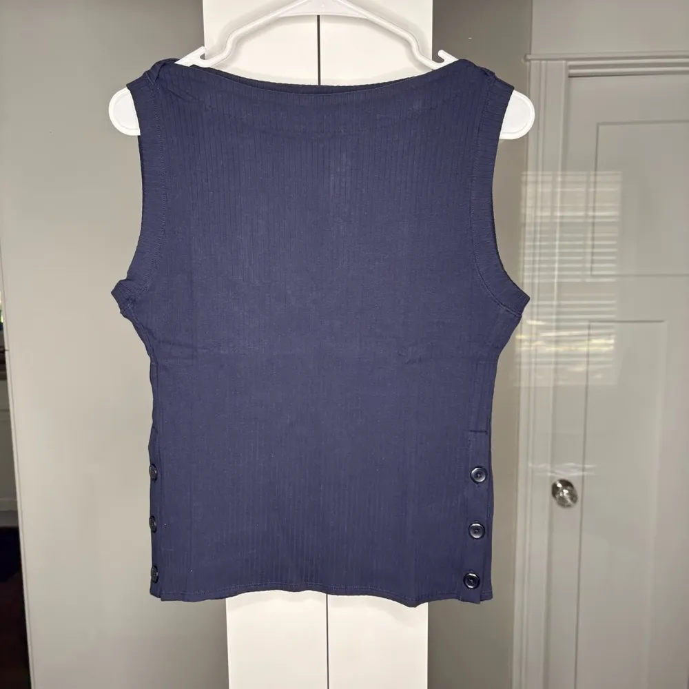NWT J. Crew Premium Rib Side-button Top Tank Navy Blue - Image 2