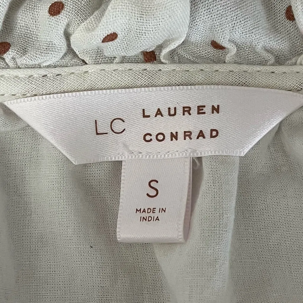 Lauren Conrad LC Women’s White Polka Dot Ruffle Blouse Size S Coquette Retro - Image 9
