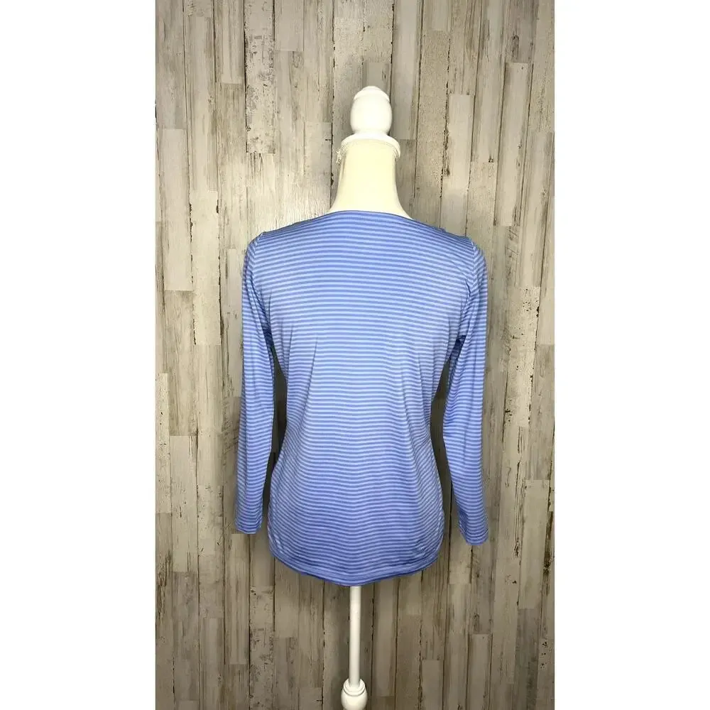 Vineyard Vines Women's XS Blue Striped‎ Sankaty Boatneck Long Sleeve Tee - Image 3