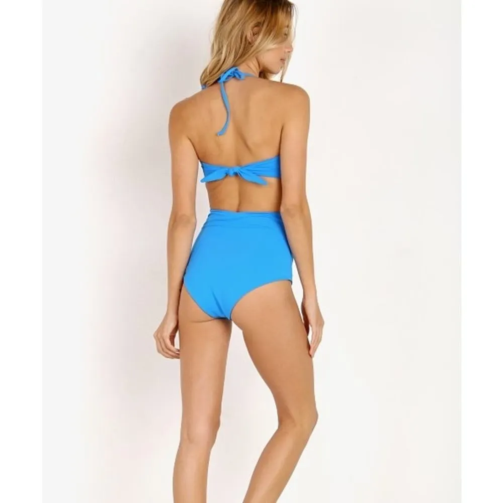 Mara Hoffman Lydia Solid Blue High Waisted Bikini Swimsuit Bottoms Size L - Image 2