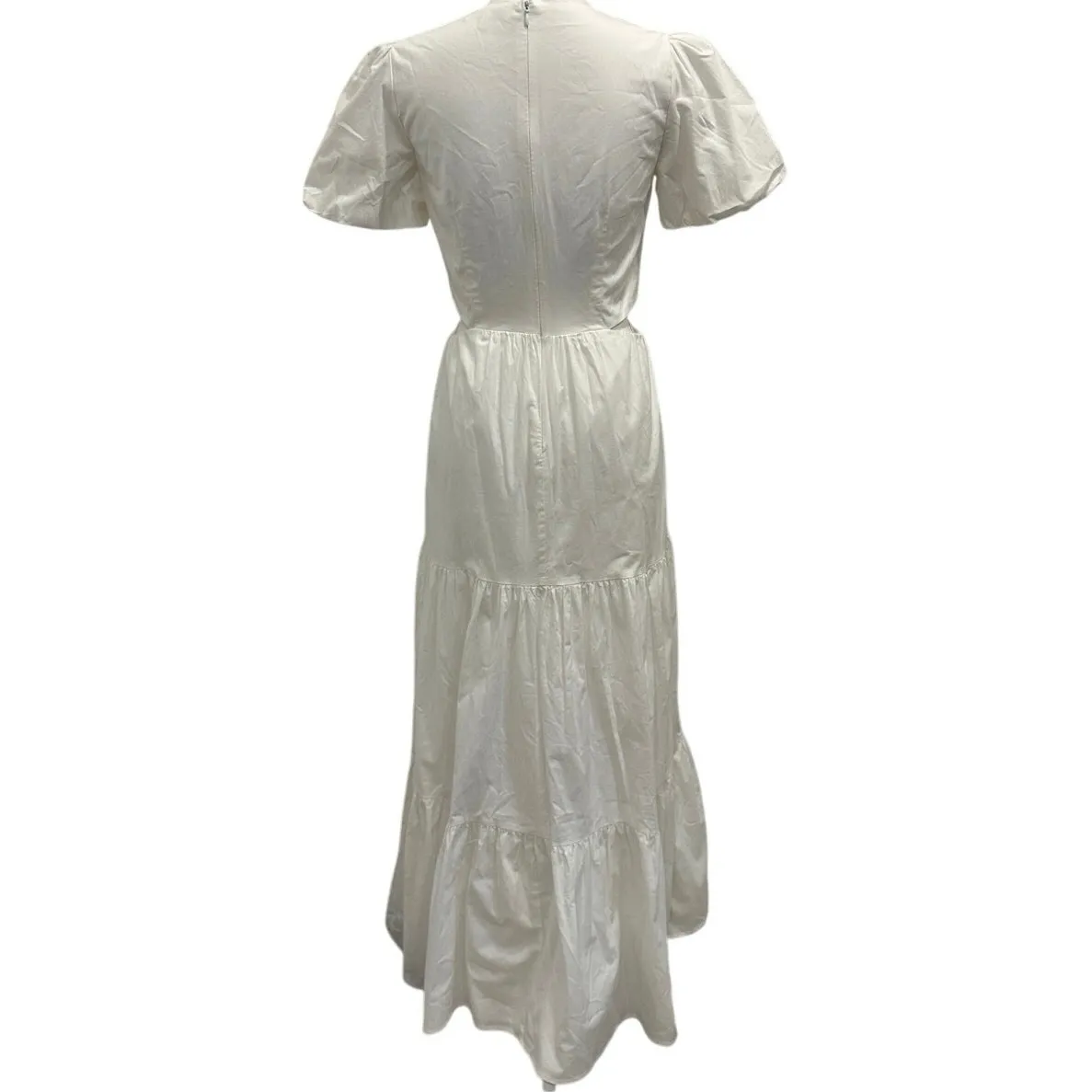 Wayf Plaza White Puff Sleeve Cut-Out Tiered Maxi Dress Cottagecore Bridal Hoco - Image 4