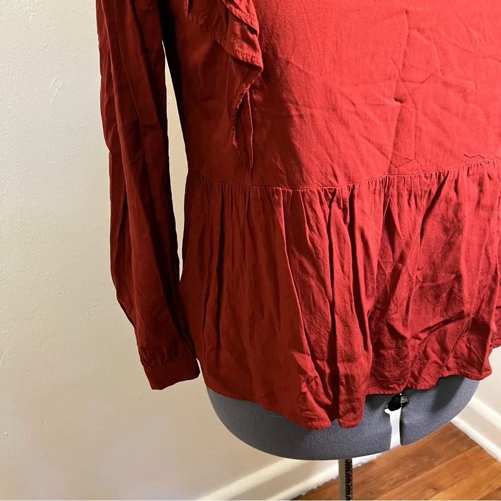 Loft Wild Currant Ruffle-Sleeve Peplum Top - Image 7