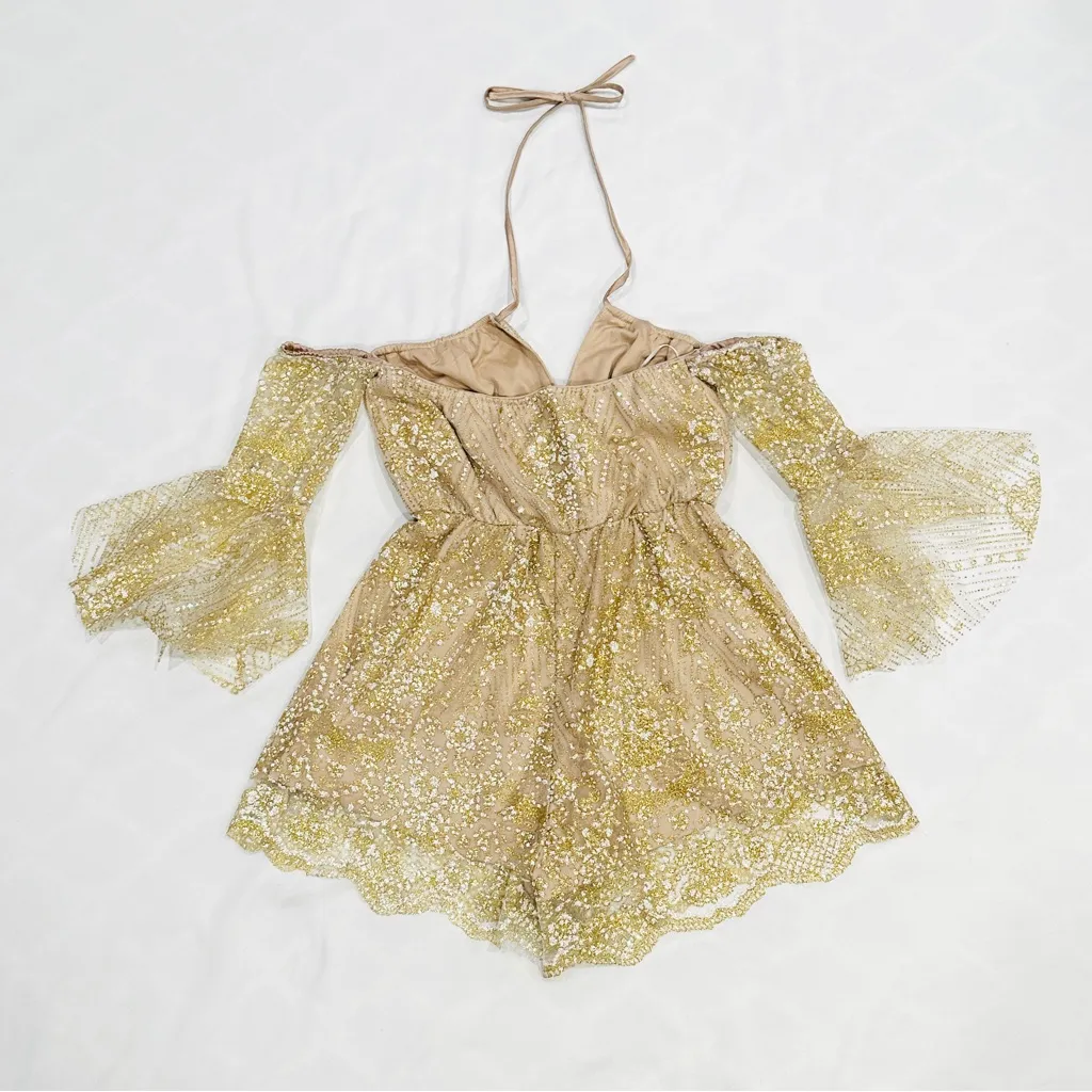 NWT Hello Molly Shimmer Please Bronze Sparkle Romper - Image 7