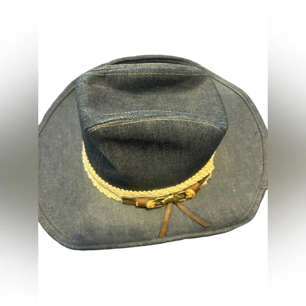 Vintage Denim Cowboy Hat Union Made Brass Horse Braid size small - Image 4