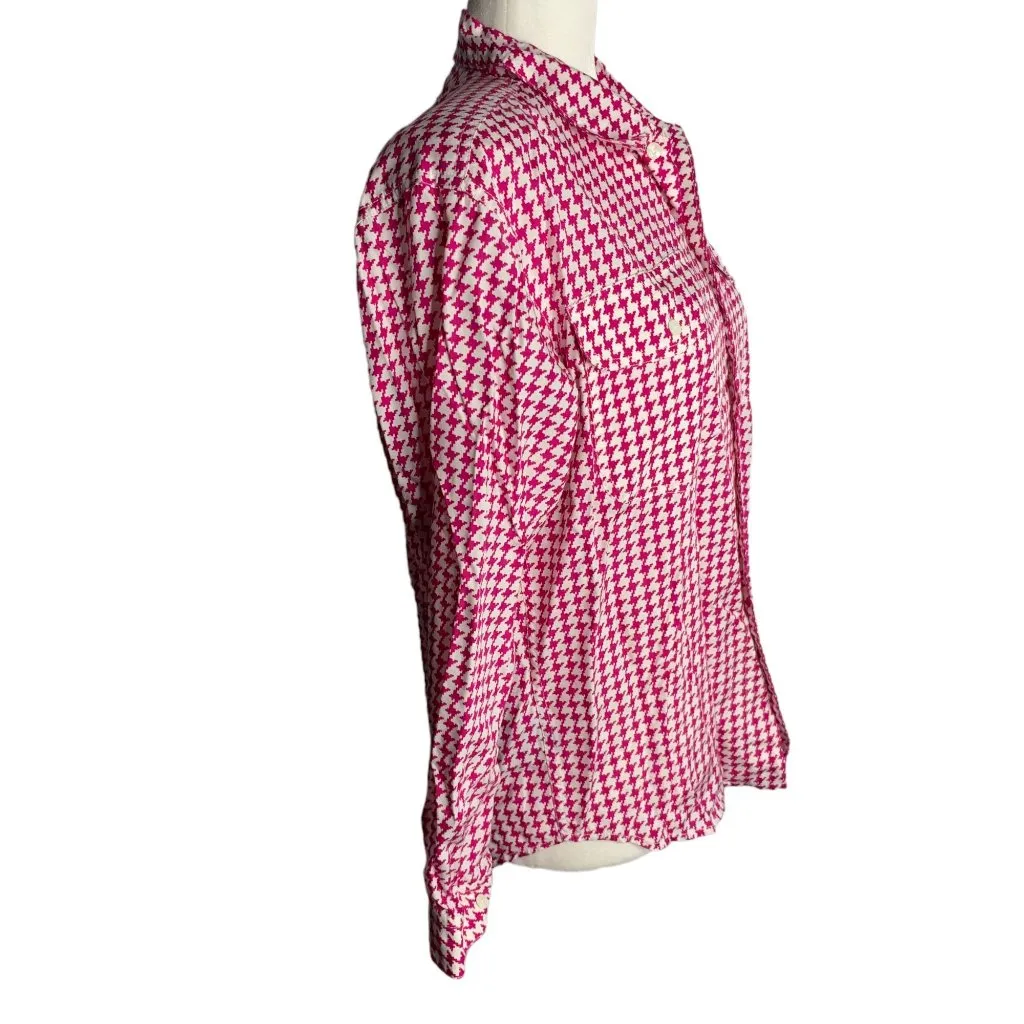 Vintage Liz Wear Button Up Shirt PS White Purple Geometric Pockets Shoulder Pads - Image 5