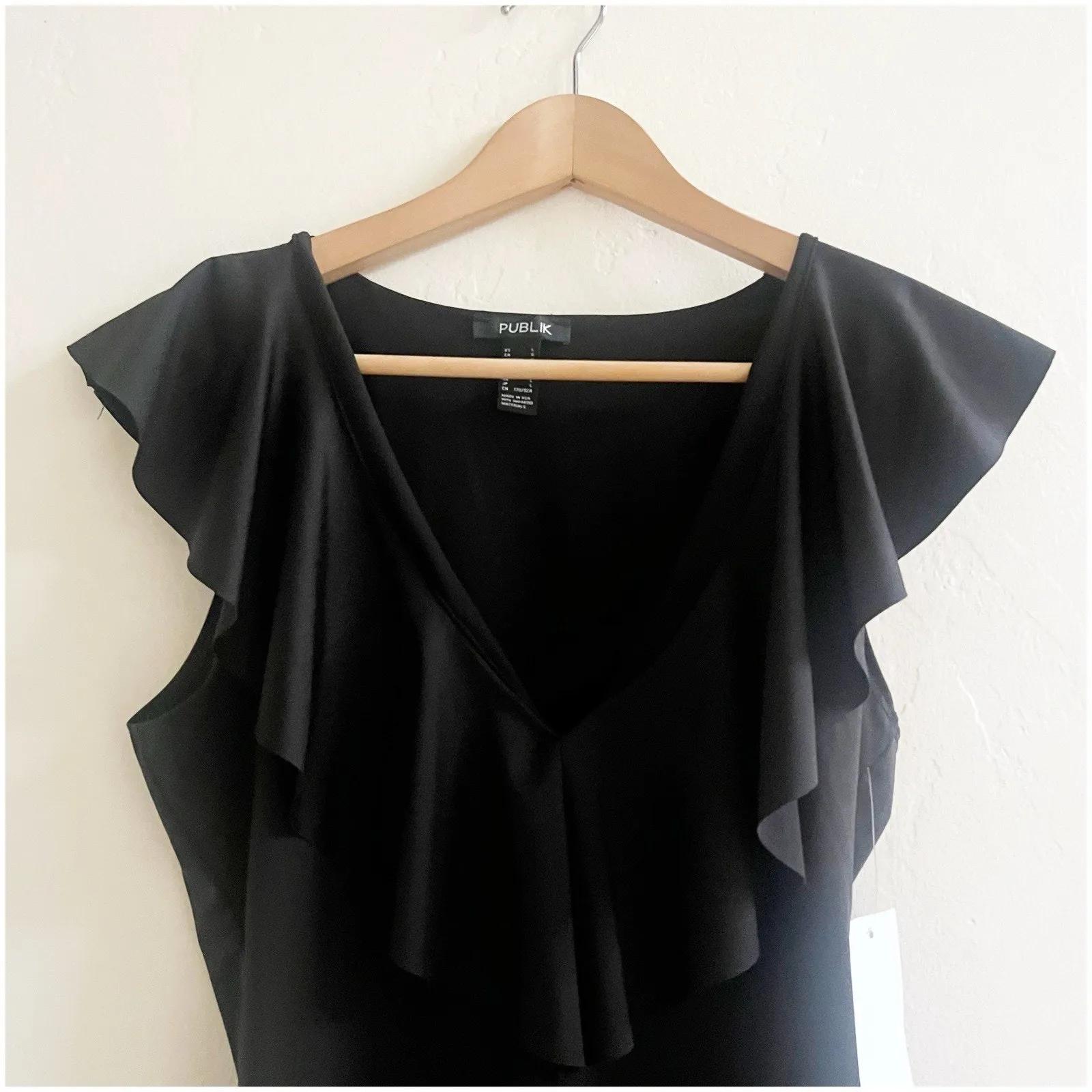 Publik Women’s Ruffled Black Bodysuit Size Large NWT Stretchy Vamp Goth Party - Image 8