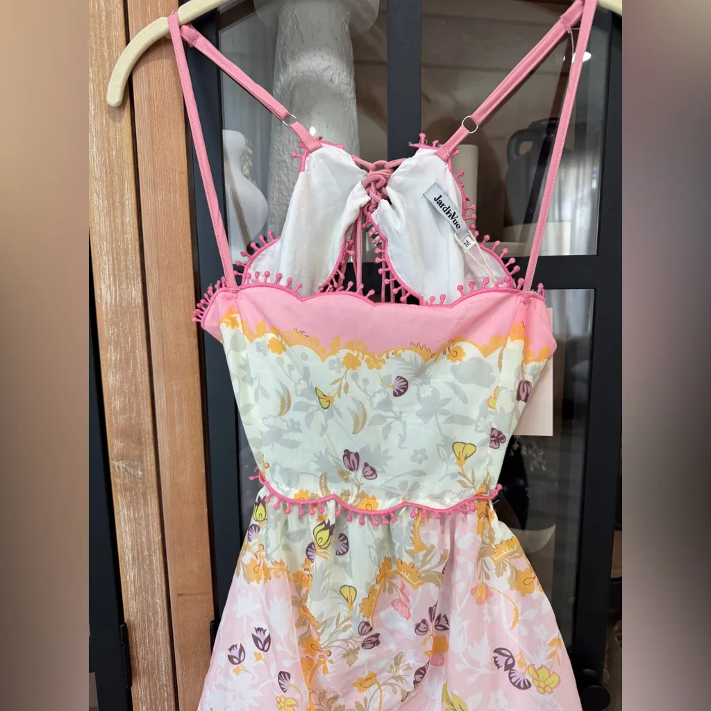 Laurel Frill midi dress tiered embroidered square neck open back formal maxi - Image 8