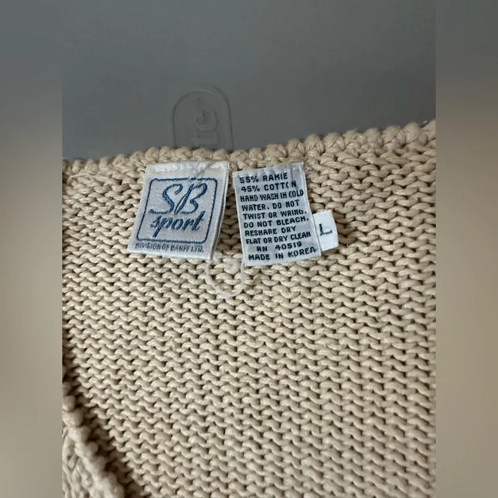 Vintage SB Sport Ramie Cotton Blend Korean Thick Knit Cream Abstract Sweater Size L - Image 3