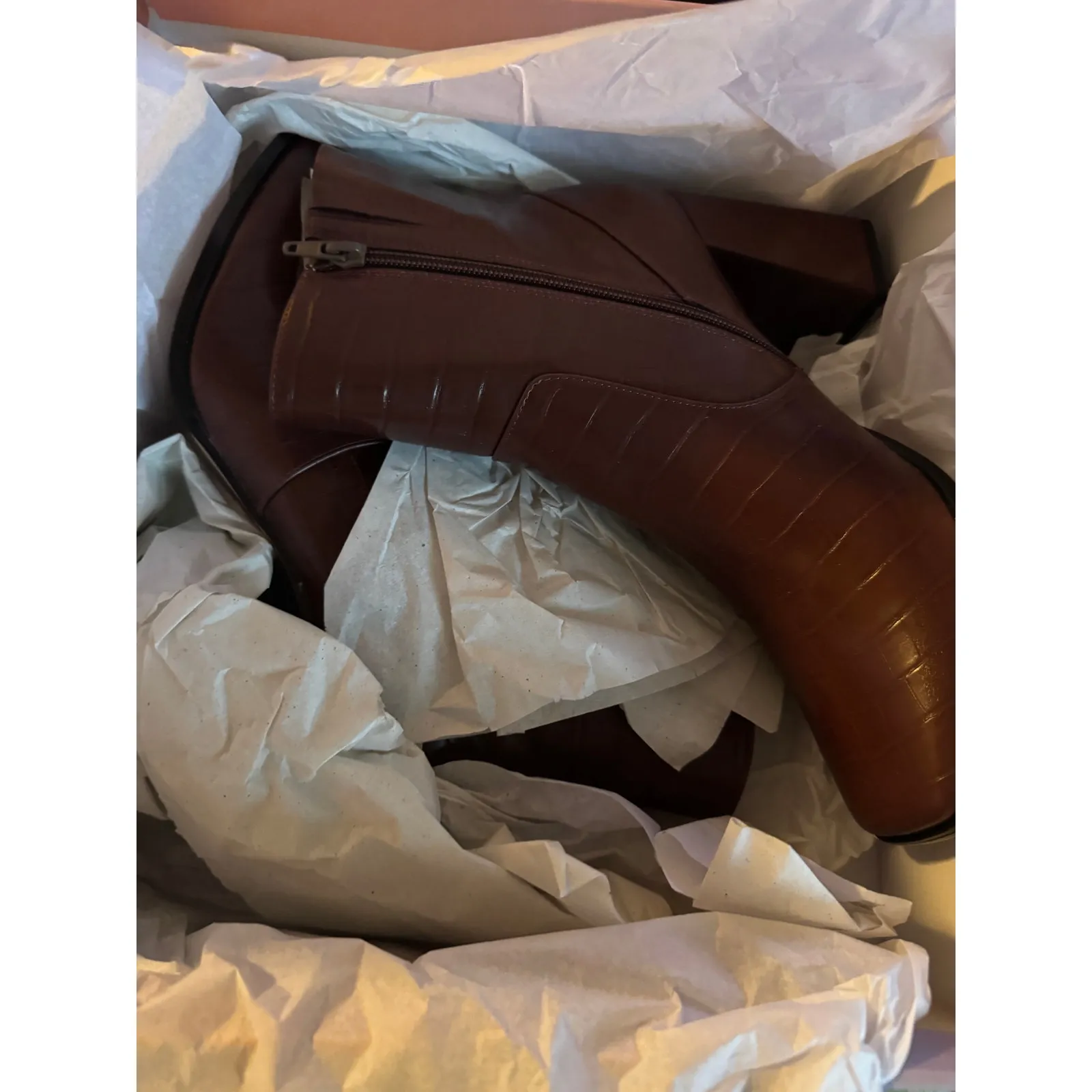 LISA VICKY Craze Brown Faux Crocodile Heeled Boots Size 11 New in Box MSRP $129 - Image 8