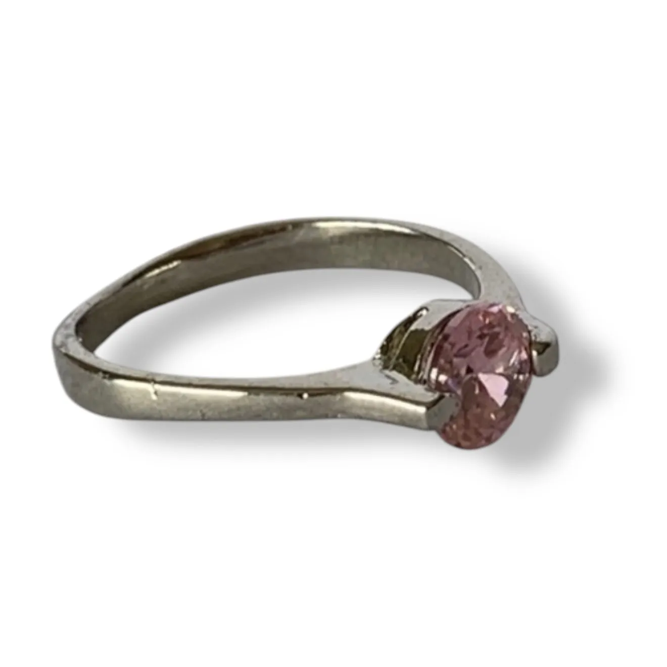 Pink Round Sapphire Solitaire Silver Ring Size 6 - Image 2
