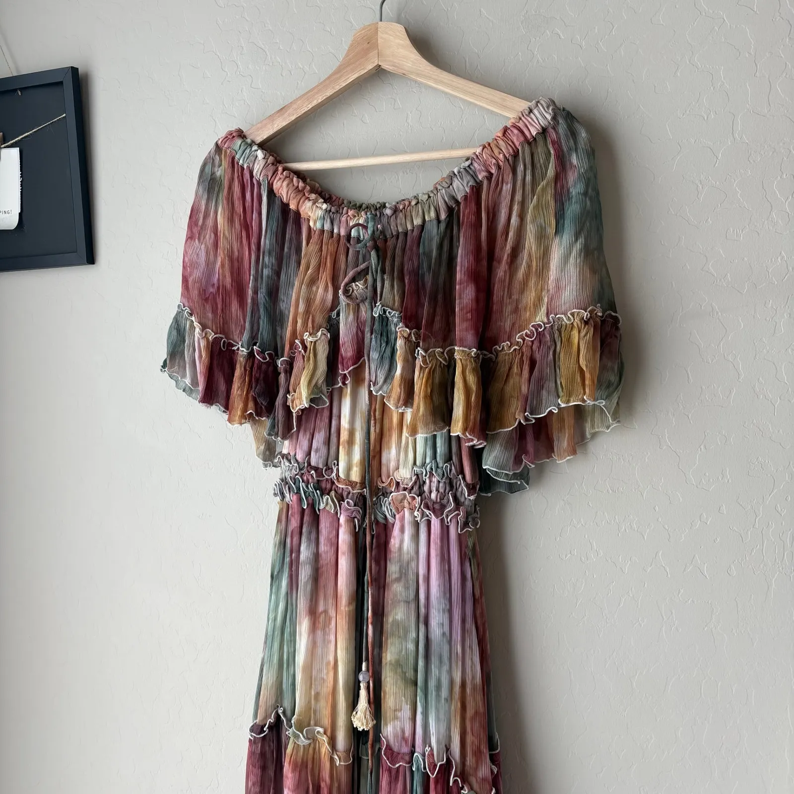 Fillyboo Dress Santa Monica Tie Dye Off Shoulder Ruffle Tiered Maxi Size XS Pink - Image 4