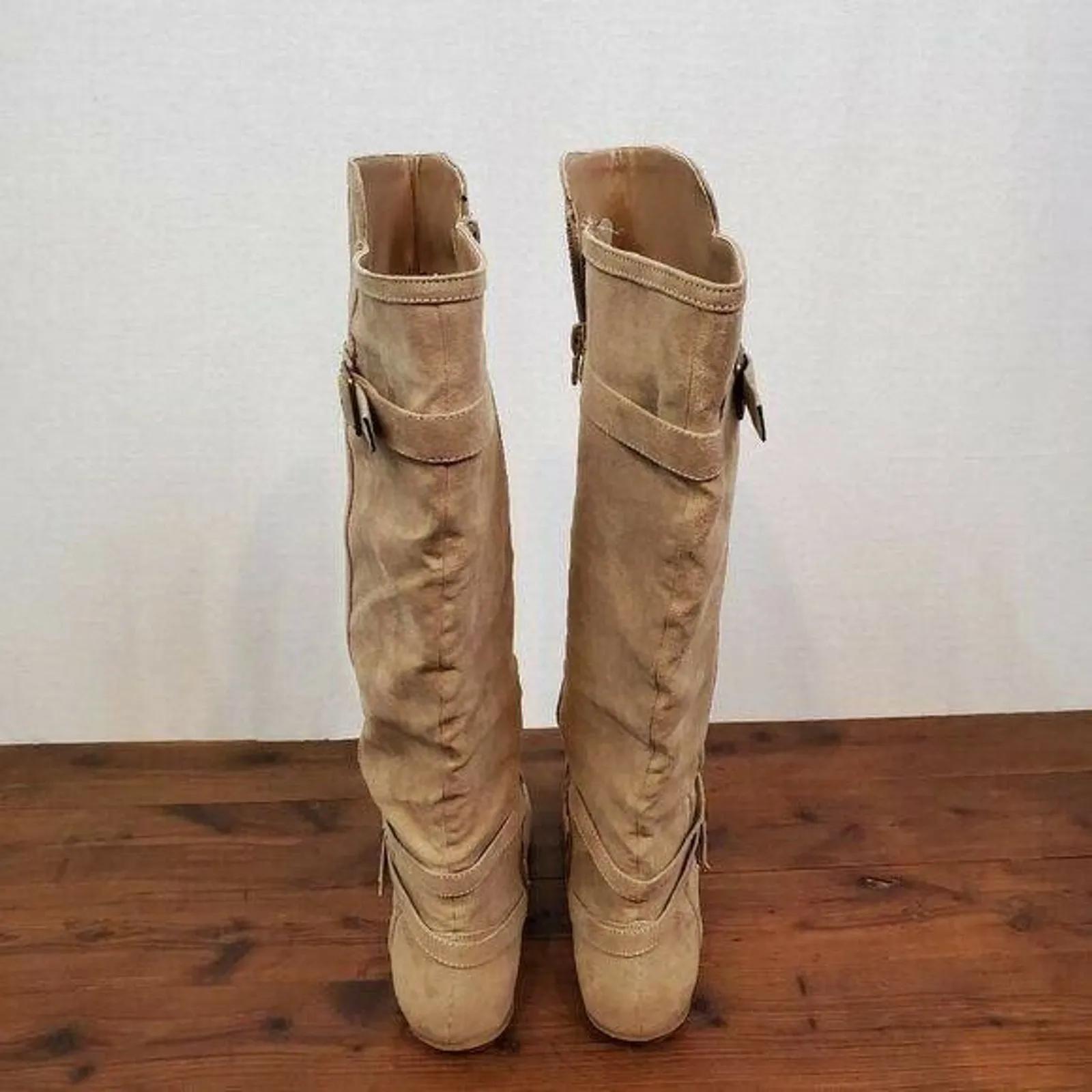 JustFab‎ Womens Boots 7 Brown Suede Knee High Zip Up Flat Pull-On Almond Toe - Image 8