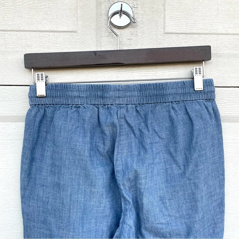 J Crew Womens Pants Blue Chambray Drawstring Pull On Cotton Cuffed Hem 4 - Image 5