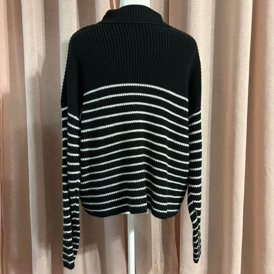 Black and White Striped Sweater Size Large - Image 2
